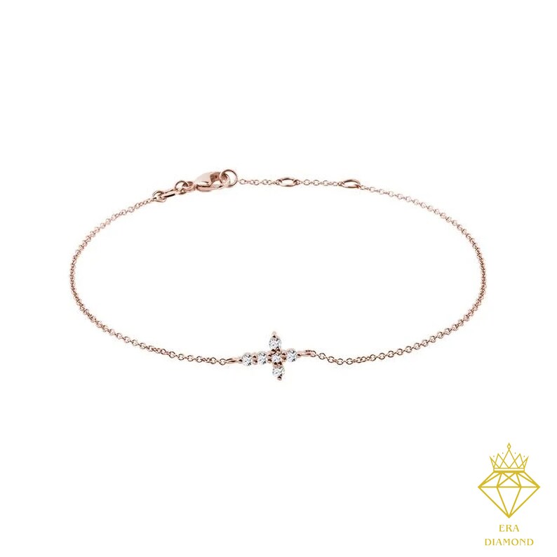 Diamond Cross Bracelet / 14k Gold Tiny Diamond Cross Charm Bracelet Charm Bracelet / Religious Baptism Communion Confirmation Gift image 9