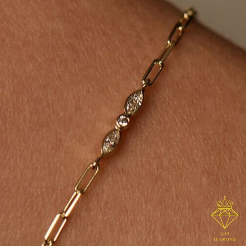 14k Gold Cuban Link Chain Bracelet Sectioned Diamonds , Multi Diamond Bracelet, White Natural Diamonds / Curb Gold Chain image 4