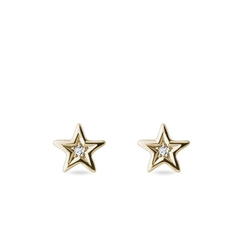 14k Solid Gold Diamond Star Stud Earrings Diamond Star Shaped Earrings Diamond Celestial Studs Star Earrings Gift for Women image 3