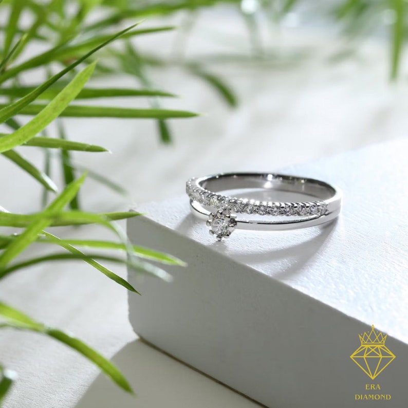 Diamond Wedding Band / 14K Dainty Petite Diamond Wedding Ring / Minimalist Diamond Ring / Half Eternity Ring / Unique Stackable Ring, Gift image 6