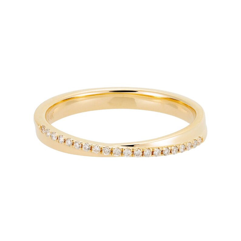 Crossover Round Natural Wedding Ring 14K Yellow Gold Cross Minimalist