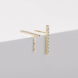 Solid Gold Earrings, Handmade Earrings, Fine Earrings, Birthday Gift, Bar Stud Earrings, Rectangle Shape Stud, SI Clarity Diamond, G-H Color Diamond, Diamond Earrings, Stud Earrings, Wedding Earrings, Engagement Earrings, Diamond Fine.