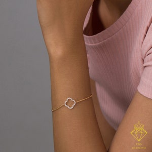 Diamond Clover Bracelet / 14k Solid Gold Bracelet Minimalist Diamond Bracelets for Women / Gift for Her / Valentine's Day Gifts image 5