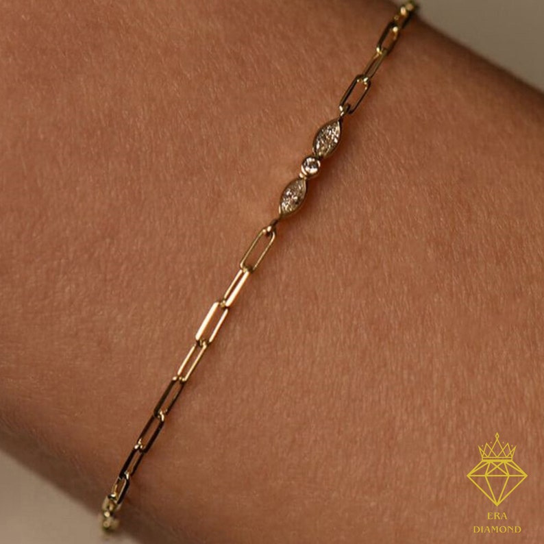 14k Gold Cuban Link Chain Bracelet Sectioned Diamonds , Multi Diamond Bracelet, White Natural Diamonds / Curb Gold Chain image 3