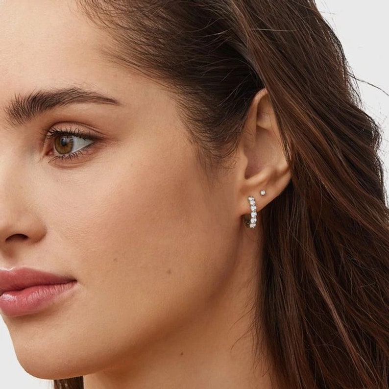 Diamond Stud Earring / Diamond Solitaire earring / 14k Solid Gold Earrings / Tiny Stud Earrings / Diamond Earring / Last Minute Gift image 1