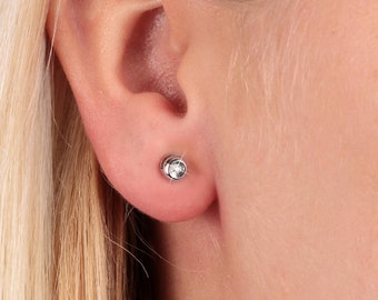 Round Cut Diamond Proposal Stud Earring /Bezel Setting Screw Back Earring in 925 Silver / Ladies Hand Made Earring/Ready To Ship