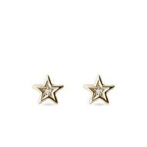 14k Solid Gold Diamond Star Stud Earrings Diamond Star Shaped Earrings Diamond Celestial Studs Star Earrings Gift for Women image 4