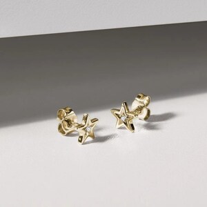 14k Solid Gold Diamond Star Stud Earrings Diamond Star Shaped Earrings Diamond Celestial Studs Star Earrings Gift for Women image 6