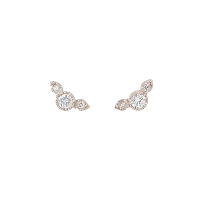 Diamond Mini Moon Studs, 14k Gold Diamond Helix Stud Earrings, Crescent Earrings, Diamond Cartilage earring, Diamond Initial Moon Earrings