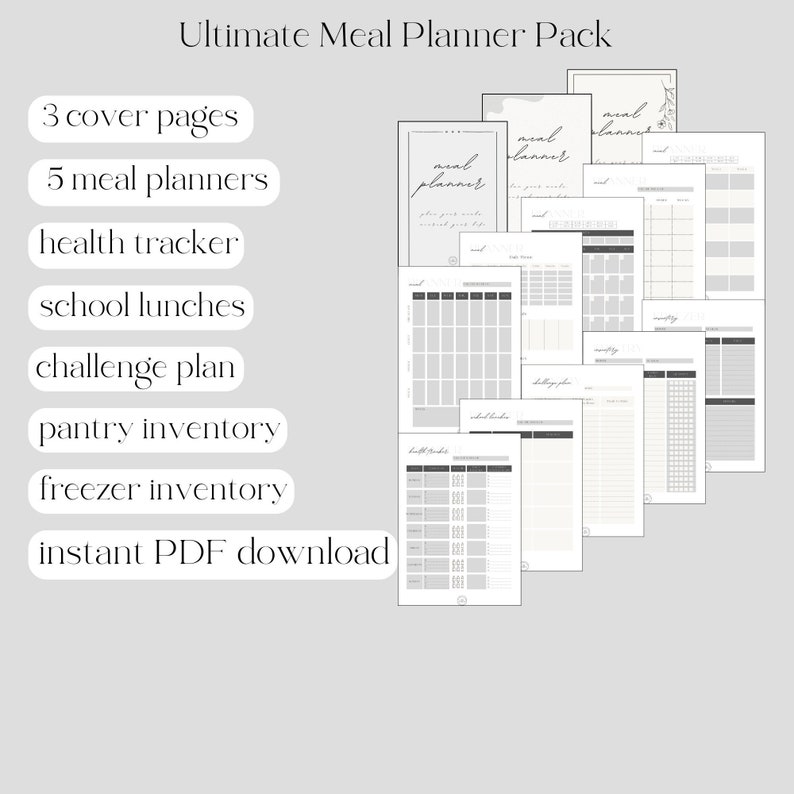 Ultimate Meal Planner Pack Weekly, Monthly, Healthy Tracker, School