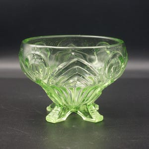 Antique Sowerby Uranium Glass Bowl – Pattern 2570, Four‑Footed Victorian Pressed Glass, c.1890–1900