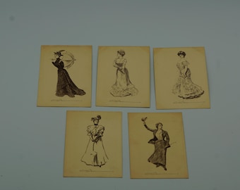 5 vintage Gibson girls postcards c1905