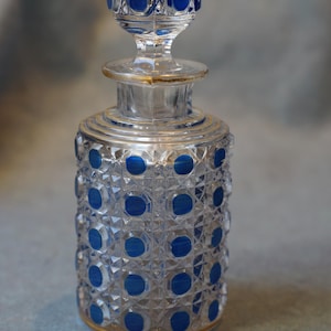 Antique clear and blue crystal perfume bottle similar to Baccarat Diamants