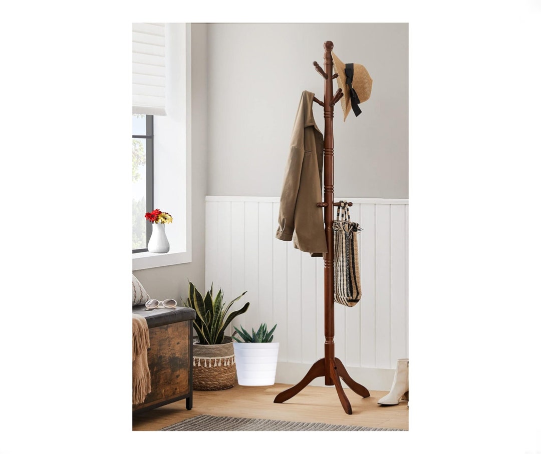 Teak Coat Rack Solid Wood Coat Stand Free Standing Hall Coat Etsy