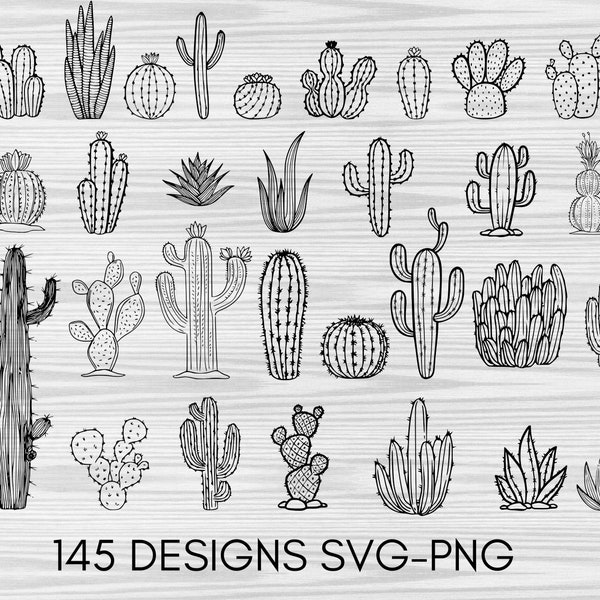 145 Cactus SVG Bundle Cactus Flower SVG File Succulent Png for Shirts Cacti Cut Files Clipart Cricut Silhouette Svg Png