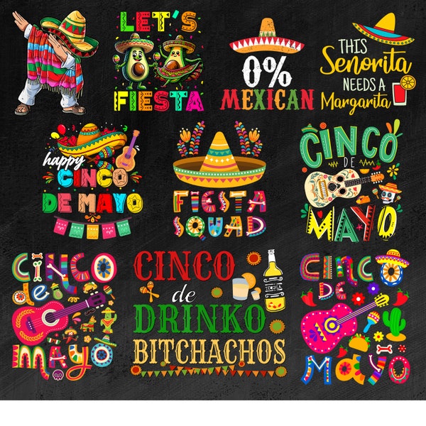 10 Cinco De Mayo Png Bundle, Mexican Party Png, Let's Fiesta Png, Mexico Tequila Png, Tacos Png, Nachos Hat, Sublimation Design Download