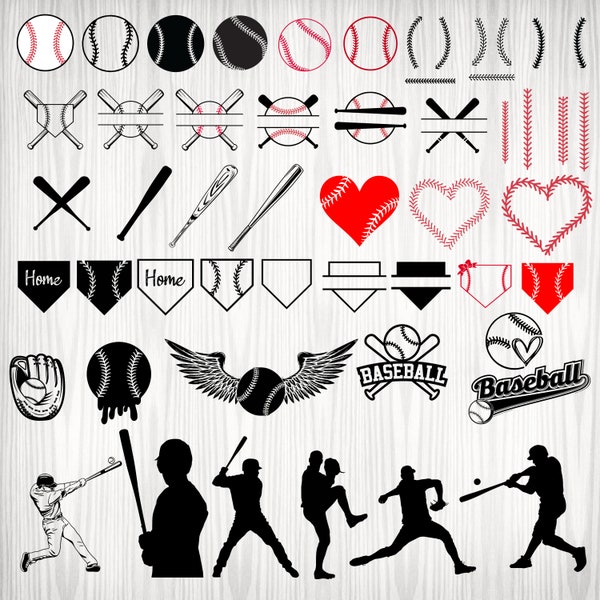 Baseball Silhouette | Baseball Clipart | Baseball Ball SVG | Baseball Player SVG | Baseball Bat SVG | Baseball Stitches Svg | Home Plate Svg