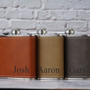 Engraved Leather Flask For Groomsmen,Personalized Flask for Men,Leather Hip Flask,Groomsmen Gifts,Groomsmen proposal,Gifts for Wedding Party image 6
