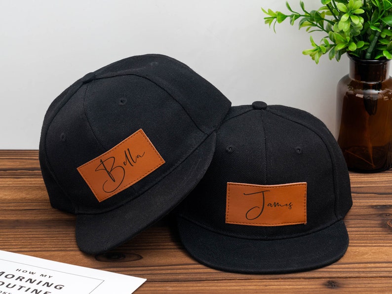 Gepersonaliseerde naam peuter hoed, peuter baseball caps, baby hoed, trucker hoed lederen patch, kinderen honkbal hoed, handtekening hoed, hoed voor vader en zoon afbeelding 4