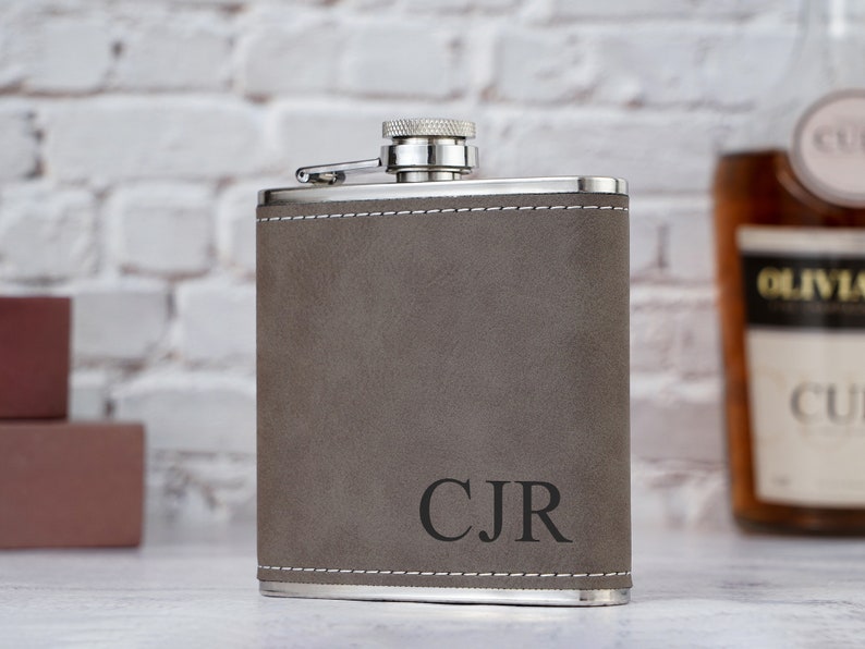 Engraved Leather Flask For Groomsmen,Personalized Flask for Men,Leather Hip Flask,Groomsmen Gifts,Groomsmen proposal,Gifts for Wedding Party image 7