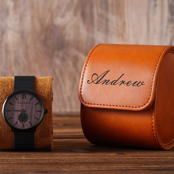 Engraved Groomsman Watch Case-Personalised Leather Watch Box-Custom Watches Cases-Travel Watch Box Holder-Gift for Him Dad-Christmas gifts