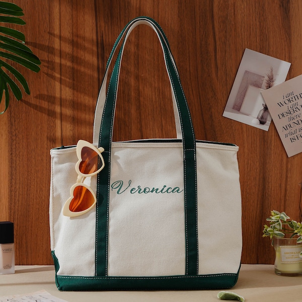 Personalized Canvas Tote Bag,Custom Canvas Boat Tote Bag,Preppy Embroidered Tote Bag,School Bag,Gifts for Mom, Mother Gifts,Gifts for Her