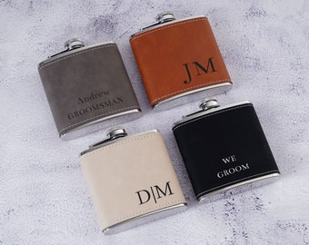 Engraved Leather Flask For Groomsmen,Personalized Flask for Men,Leather Hip Flask,Groomsmen Gifts,Groomsmen proposal,Gifts for Wedding Party