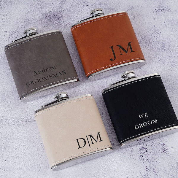 Engraved Leather Flask For Groomsmen,Personalized Flask for Men,Leather Hip Flask,Groomsmen Gifts,Groomsmen proposal,Gifts for Wedding Party