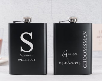 Engraved Groomsmen Flask,Black Hip Flask,Personalized Flask for Groomsman,Groomsmen Gifts,Gift Set Best Man Proposal,Wedding Party Gifts