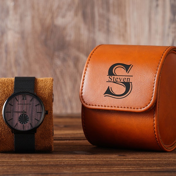 Personalised Leather Watch Box-Custom Watches Cases-Engraved Groomsman Watch Case-Travel Watch Box Holder-Gift for Him Dad-Christmas gifts