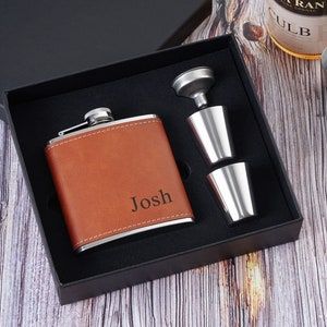 Engraved Leather Flask For Groomsmen,Personalized Flask for Men,Leather Hip Flask,Groomsmen Gifts,Groomsmen proposal,Gifts for Wedding Party image 4