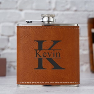 Engraved Leather Flask For Groomsmen,Personalized Flask for Men,Leather Hip Flask,Groomsmen Gifts,Groomsmen proposal,Gifts for Wedding Party image 3