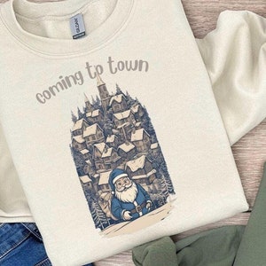Free Shipping, Santa claus sweatshirt, Santa is coming, coming to town, crewneck, Vintage Sweatshirt, Merry Christmas, waiting for christmas