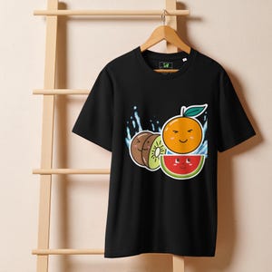 T-shirt z bawełny organicznej - Fruit Design Cute & Trendy Summer Art - Playful Kiwi - Arbuz, Pomarańcza - Grafika owocowa