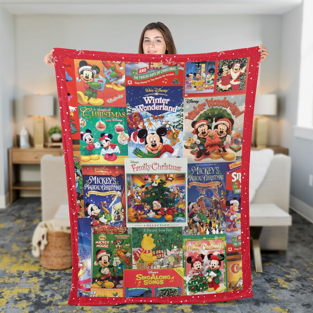 3D Disney Christmas Blanket Retro Santa Mickey Minnie Soft Etsy