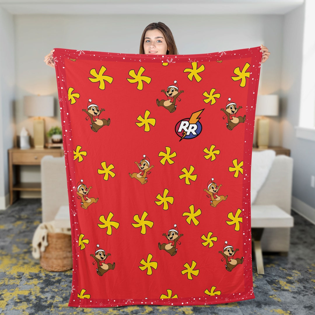 Red Disney Christmas Blanket Chip and Dale Christmas Cozy Etsy