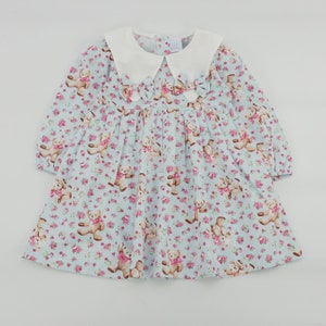 Toddler Girl Autumn Dress, Toddler spring dress, Cotton Baby Girl Dress, Cute Dress, floral and bear print
