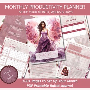 2026 Monthly Planner: Undated Productivity Bullet Journal Pink Watercolor Style Digital Workbook