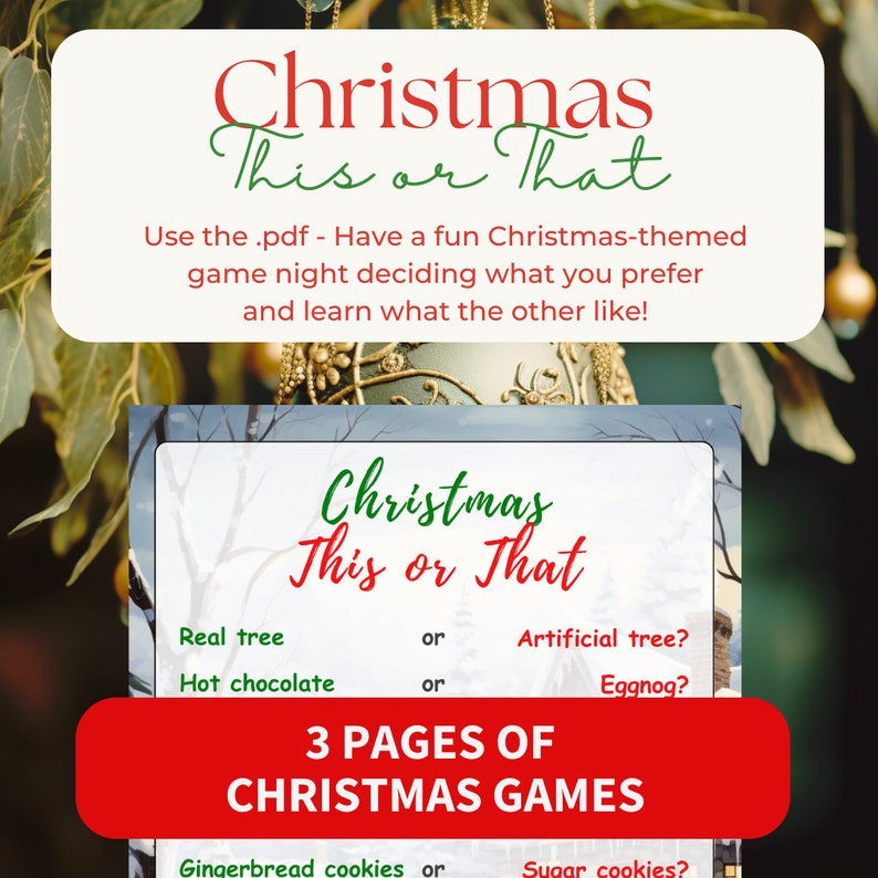 Christmas Game PDF Printable, Christmas THIS or THAT to Print, Family or Classroom Game 