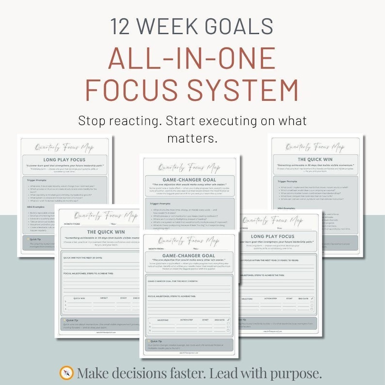 12 Week Year Task Tracker Digital Goal Planner Leadership Focus Worksheet Quarterly Planning Printable Men Executive Productivity Adhd Brain image 7