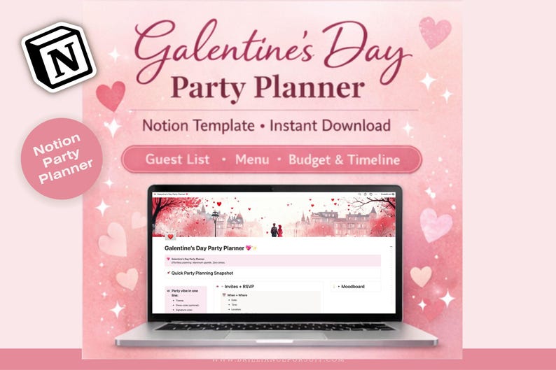 Notion party planner, galentine's day, valetines day planner, girl's tea party, digital or printable pdf - daily thoughs, routine tracker, task tracker, notion checklist, template notion brain dump, adhd digital planner, notion template braindump, adhd braindump notion, notion templates brain dump, notion to do list, notion dashboard