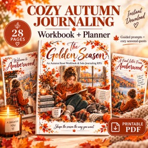 Cozy Autumn Journaling Workbook, Fall Reflection Planner, Solo Story Game, Gentle Self Care, Goal Setting, 30 Day Quest, Printable PDF