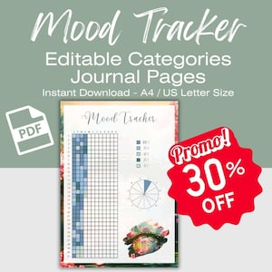 Editable Year in Pixel Mood Tracker PDF: 5 Yearly Mood Chart, Bullet Journal Tracker, Digital or Printable Planner Page, A4 & US Letter