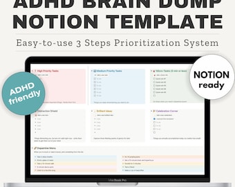 ADHD Brain Dump Notion Template | Simple Task Organizer for Focus & Clear Top 3 Priority Planner