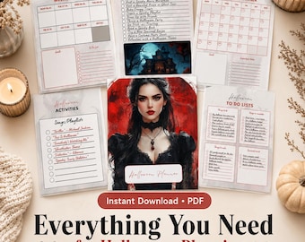 Dark Academia Grusel-Planer zum Ausdrucken: Halloween-Bucket-List, Party-Checkliste, Budget- und Aktivitätenplaner