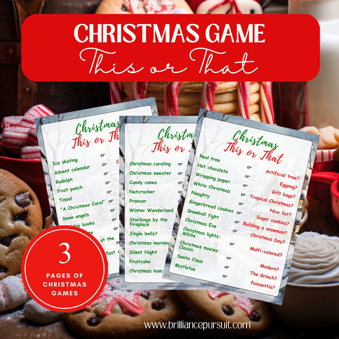Christmas Game PDF Printable, Christmas THIS or THAT to Print, Family or Classroom Game 