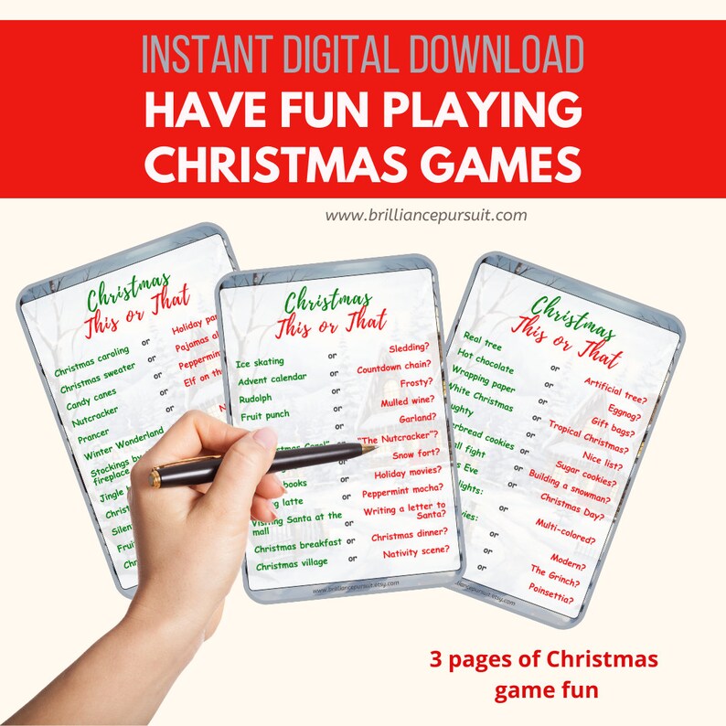 Christmas Game PDF Printable, Christmas THIS or THAT to Print, Family or Classroom Game 