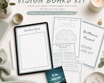 2027 Vision Board Kit Printable PDF, Manifestation Workbook, Goal Setting Journal, Life Wheel Assessment, Instant Download