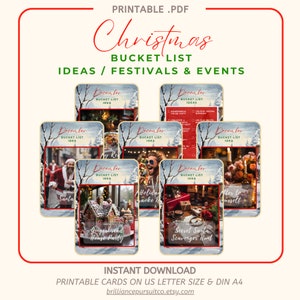 Bucket List Challenge : 14 cartes imprimables pour s'amuser en famille et activités des Fêtes - Édition décembre et Noël - Téléchargement numérique au format PDF
