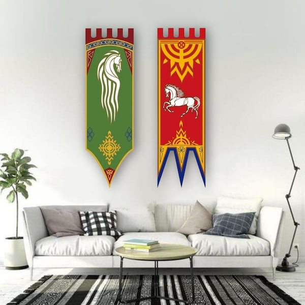 Bandera del estandarte del Señor de los Anillos / Pared de la película colgante, Decoración de tela / Gondor, Rivendell, Eomer, Rohan, Aragorn / Legolas, Arwen, Galadriel